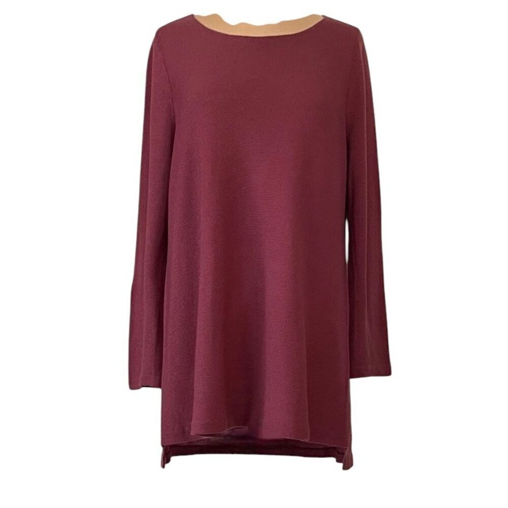 Eileen Fisher Purple Tunic Sweater Tencel Lightweight Knit Top Medium - 47613